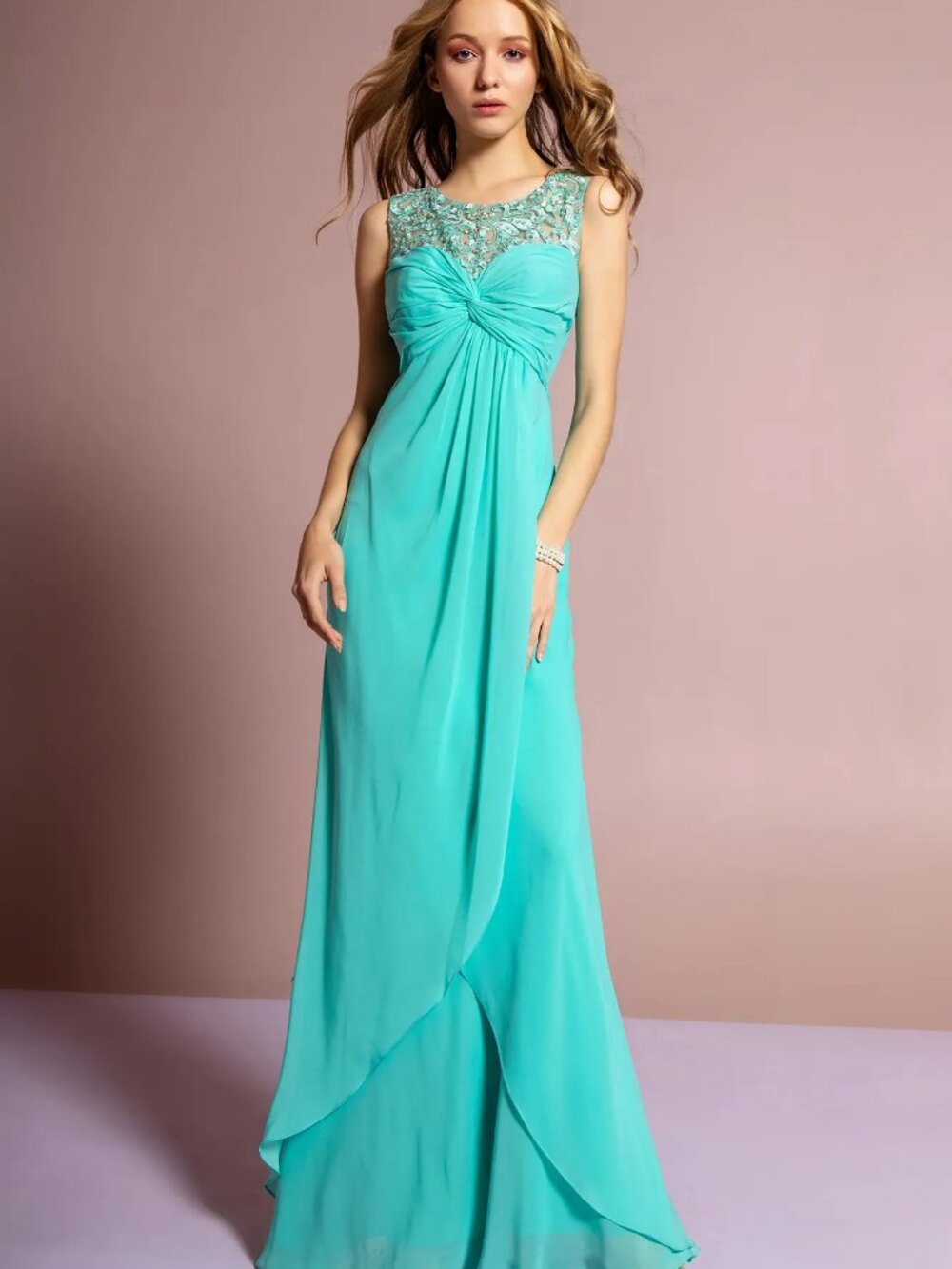 NEW TIFFANY Chiffon & Beaded Illusion Neckline Prom Gown GL2061